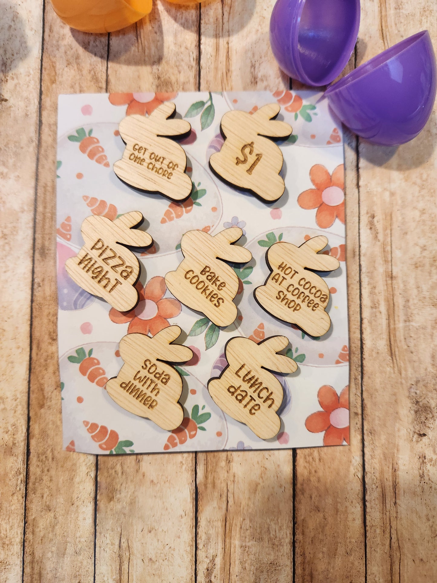 🐣 Easter Bunny Token Egg Hunt – 19 Pre-Filled Eggs with Wooden Surprise Tokens