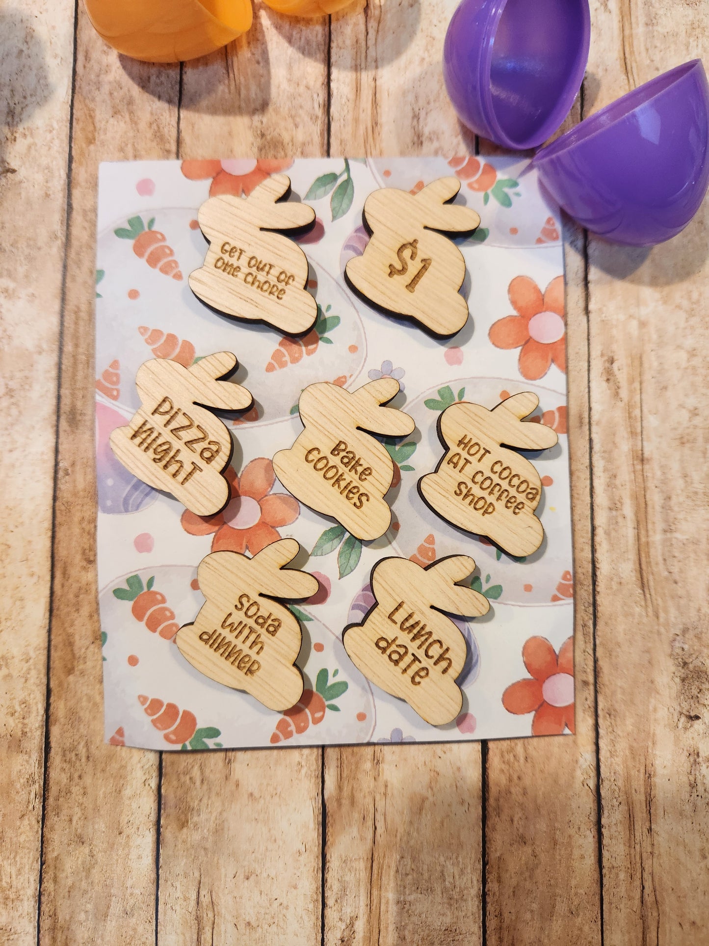 🐣 Easter Bunny Token Egg Hunt – 19 Pre-Filled Eggs with Wooden Surprise Tokens