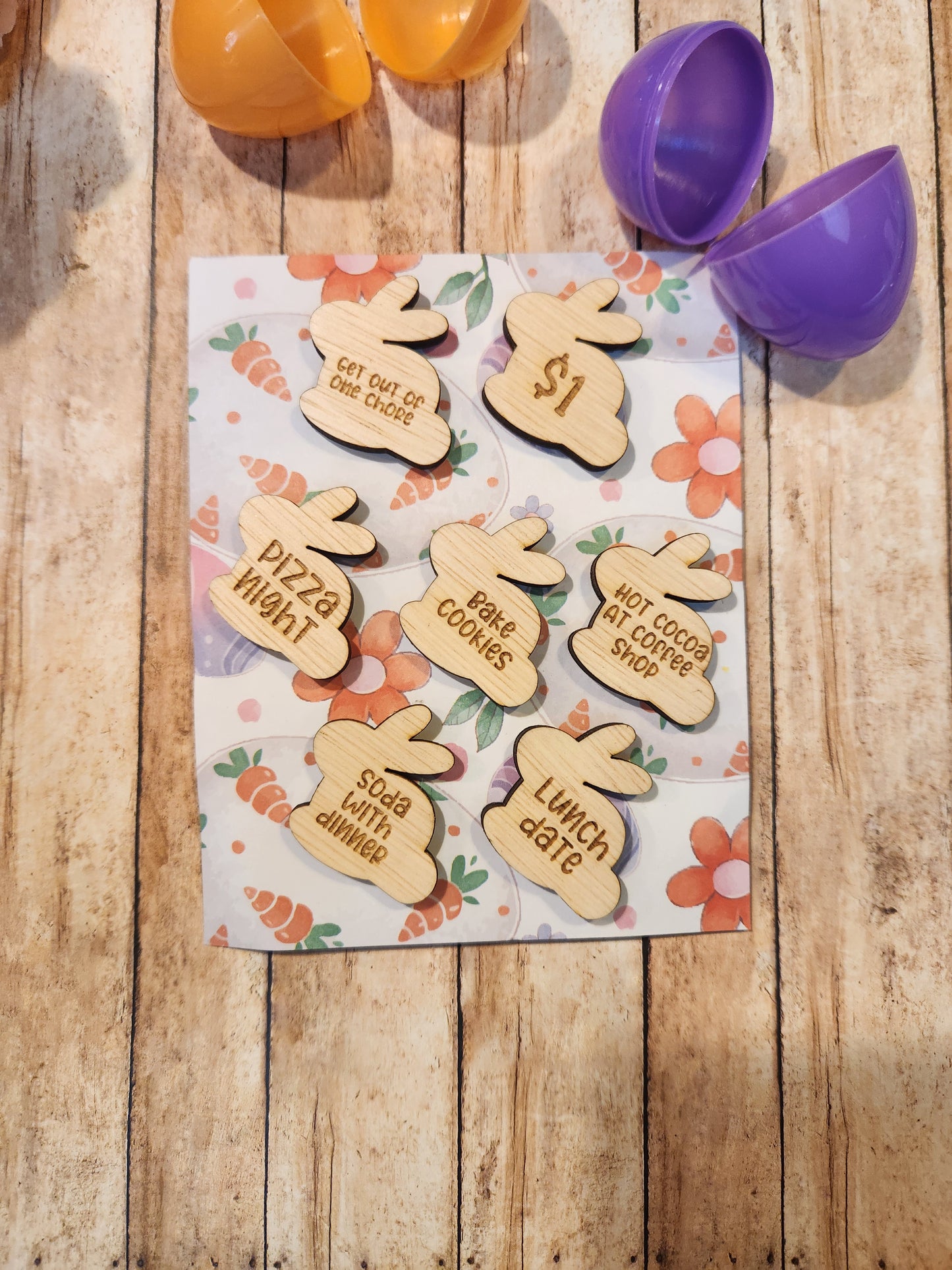 🐣 Easter Bunny Token Egg Hunt – 19 Pre-Filled Eggs with Wooden Surprise Tokens