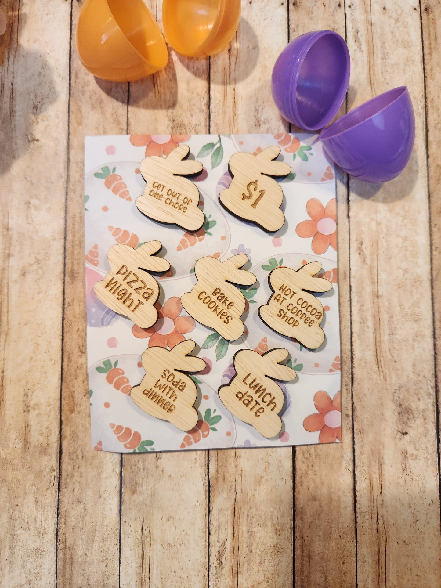 🐣 Easter Bunny Token Egg Hunt – 19 Pre-Filled Eggs with Wooden Surprise Tokens