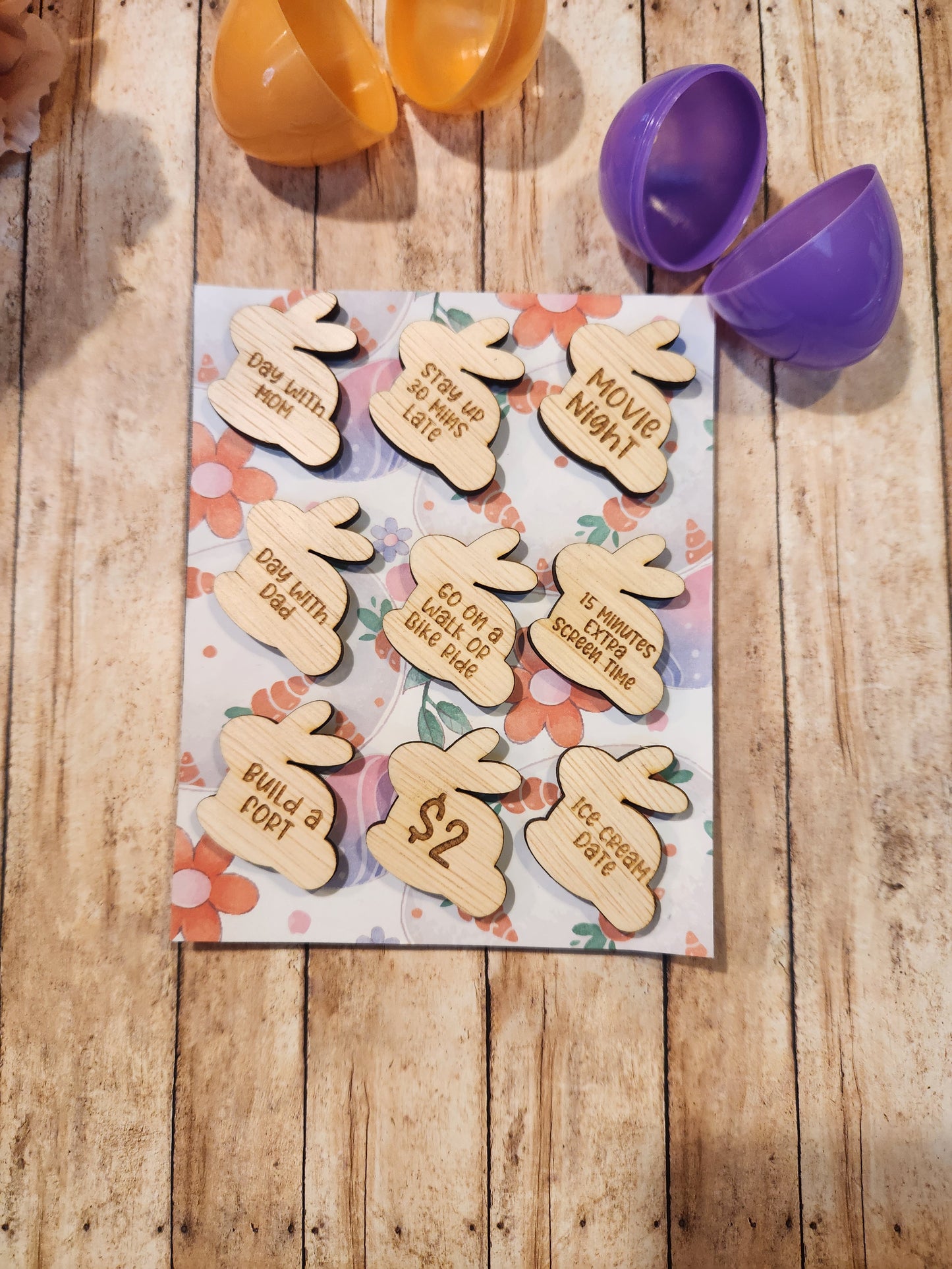 🐣 Easter Bunny Token Egg Hunt – 19 Pre-Filled Eggs with Wooden Surprise Tokens