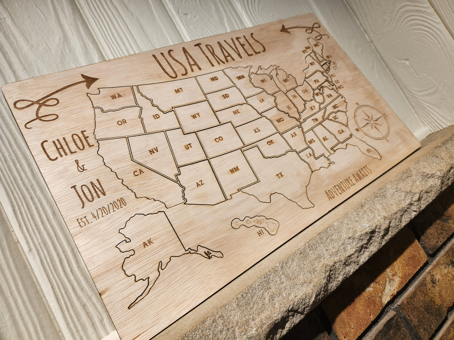 Personalized USA Travel Map β Custom Wooden Travel Tracker with 50 State Cutouts