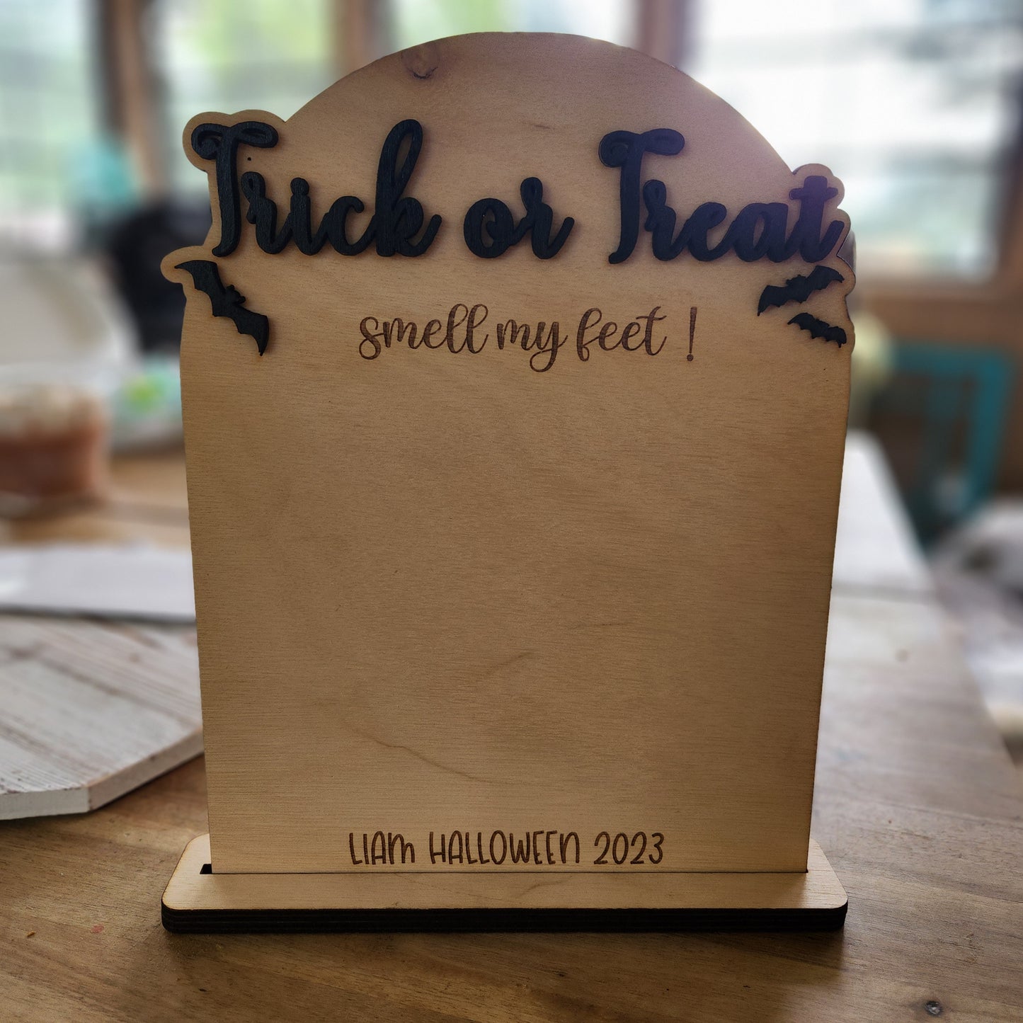 Spooky 'Trick or Treat Smell My Feet' Luan Wood DIY Kit for Kids - Halloween Crafting Fun|Baby Footprint Art